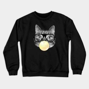 Sweet cat and a yellow bubble gum Crewneck Sweatshirt